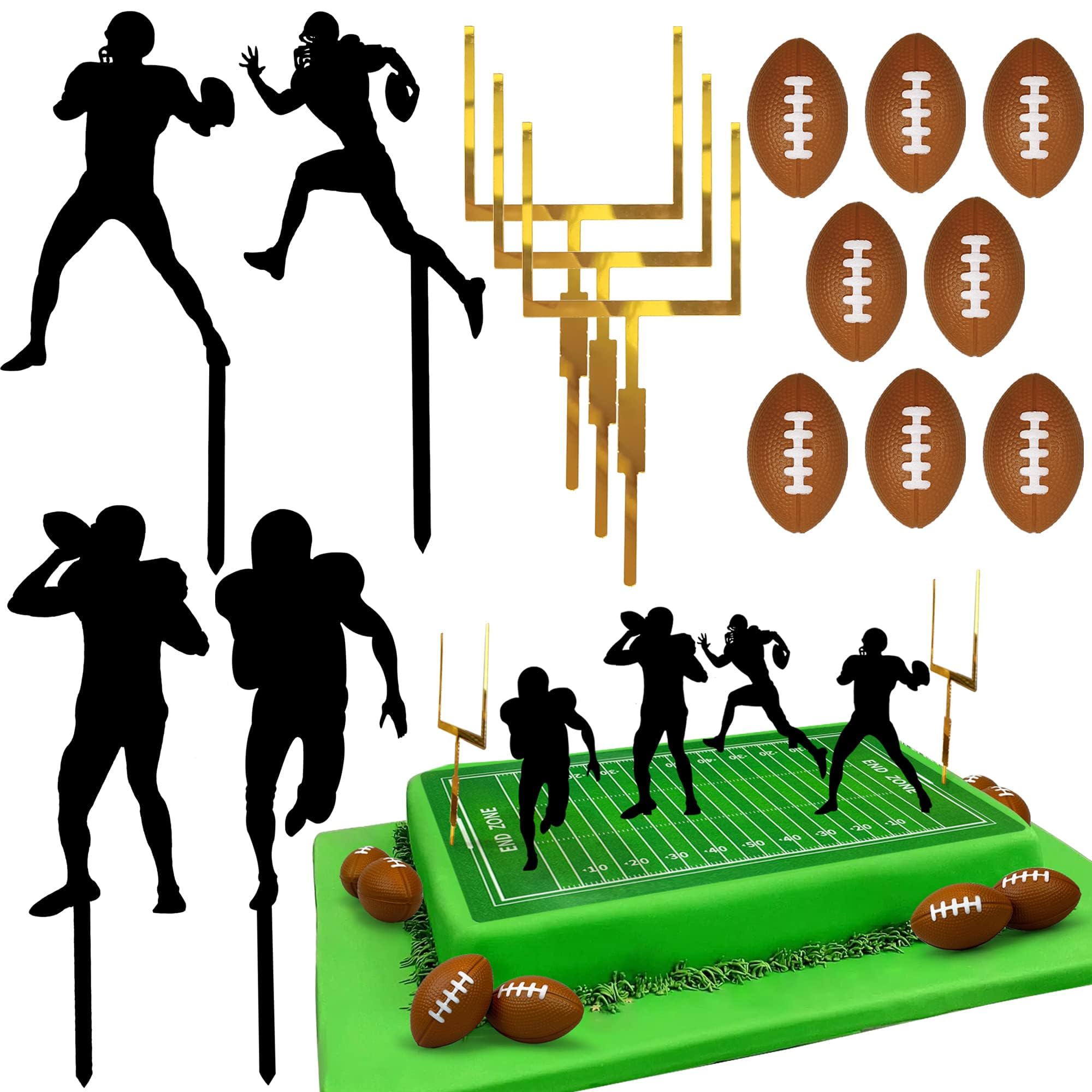 Photo 1 of 24 PCS Football Cake Decorations Rugby Ball Player Cake Toppers for Football Themed Birthday Party Favors Game Day Party Supplies