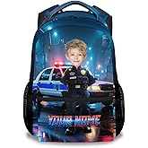 NICEFORNICE Custom School Backpack for Boys, 17 Inch Funny Policeman Backpacks for Elementary, Personalized Lightweight Durable Toddler Bookbag for Kindergarten