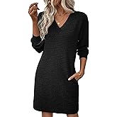 EVALESS Spring Dresses for Women 2026 Fashion V Neck Long Sleeve Summer Mini Dress Casual Beach Vacation Clothes Dresses