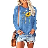 BAOKUAN Womens Fall Crewneck Sunflower Graphic Print Tops Long Sleeve Cute Casual Tees