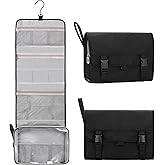 Relavel Travel Toiletry Bag for Men, Hanging Toiletry Bag for Women Makeup Cosmetic Storage Organizer Large Capacity Travel Kit Shaving Bag for Full Sized Container Black
