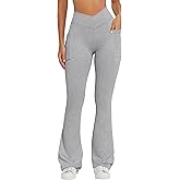 OQQ Women Pants Soft Active High Waist Crossover Flared Trousers with Pockets