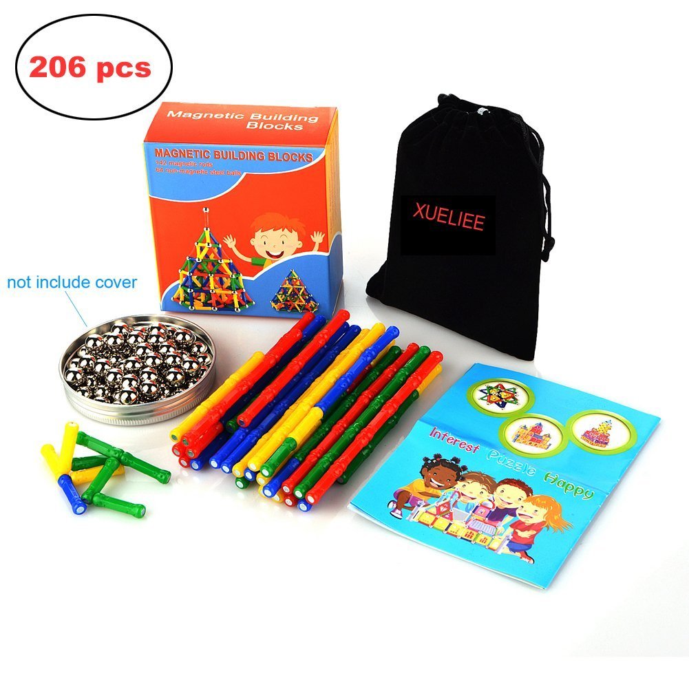 MUITOBOM 206 pcs Educational Magnetic Sticks Building Blocks Toys, Magnetic Tiles Construction Blocks 3D Educational Toy Set for Kids