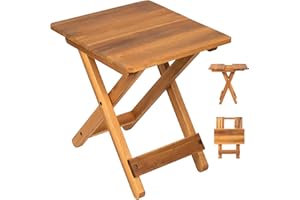 DAXULY Small Patio Table, Outdoor Folding Side Table, Portable Side Table, Small Side Table, Accent Table, Small Coffee End Table, Wood Table Top for Living Room, Bedroom... (Square - Natural - Set 1)