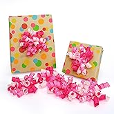LaRibbon Hot Pink Bows - Curly Ribbon Gift Bows, Self Adhesive for Birthday Party, Baby Shower, Gift Wrapping - 6 Counts