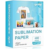 Lzerking Sublimation Paper 8.5x11 Inch 125gsm 400 Sheets, Heat Transfer Paper for Inkjet Printers - Ideal for Various Coatings, DIY Projects, T-Shirts, Phone Cases, Mugs