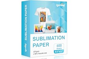 Lzerking Sublimation Paper 8.5x11 Inch 125gsm 400 Sheets, Heat Transfer Paper for Inkjet Printers - Ideal for Various Coatings, DIY Projects, T-Shirts, Phone Cases, Mugs