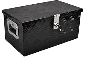 FGJQEFG 20 Inch Tool Box Flatbox Truck Car Outdoor Trailer Pickup Underbody Toolbox,RV Storage Organizer,Underbed Tools Organizer W/Lock & Keys, Black Aluminum 5 Bar Tread(20''X12''X9.5'')
