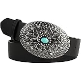 Scarlet Darkness Western Belt for Women Leather Cowgirl Belt with Turquoise Buckle Country Belts for Jeans Dresses