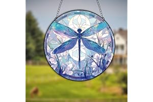 HOTIYOK Dragonfly Stained Acrylic Window Hangings Panels Flower Ornaments for Indoor Window Birthday Party Decorations Gifts for Mom Grandma Teacher Insect Lover
