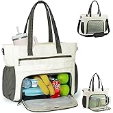 Lunch Tote Bag for Women, 15.6" Laptop Tote Bag with Insulated Lunch Compartment, for Office Work Teacher Picnic Nurse (Avocado Green)