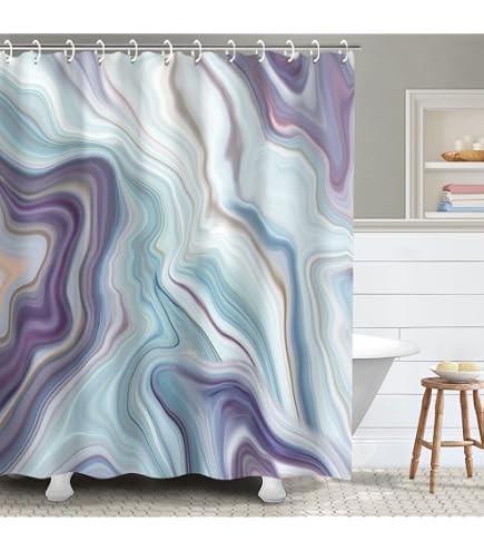Pink Blue Marble Shower Curtain - Waterproof Fabric, 72x72 Inches, Abstract Ink Art Design With Hooks - View #3