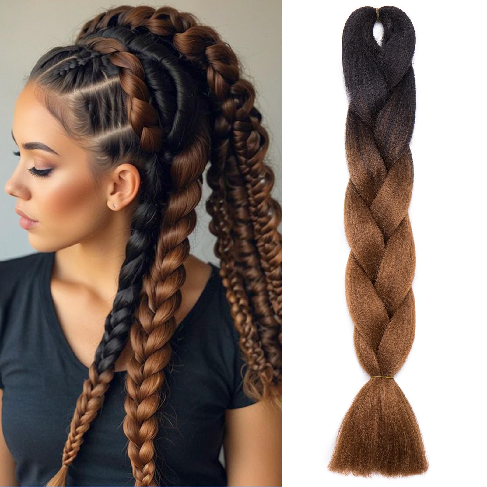 Jumbo Braids Synthetic Braiding Hair Hair Extensions Ombre Colour Black to Brown [100g/pack] — image 1
