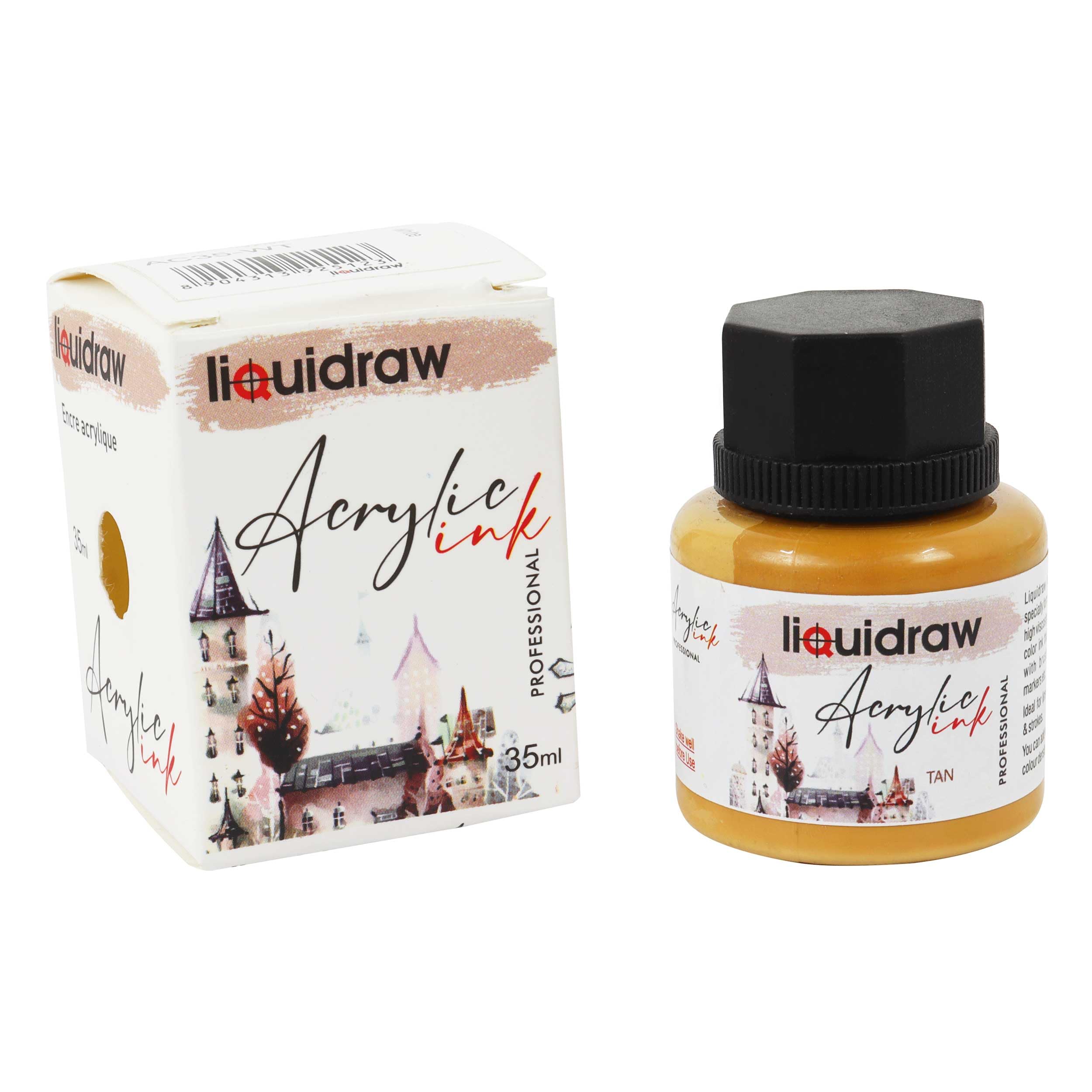 Liquidraw Acrylic Inks for Artists 20 Colours Black White Available Waterproof Ink 35ml Professional for Painting, Drawing, Paints, Art, Brushes, Paper, Board, Canvas, Fabric & Wood (Tan)