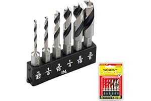 YOKOCUT Brad Point Drill Bit Set for Woodworking, Stubby Short Length Drill Bit Set for Wood, 6pcs High Speed Steel with 1/4 Inch Quick Change Hex Shank