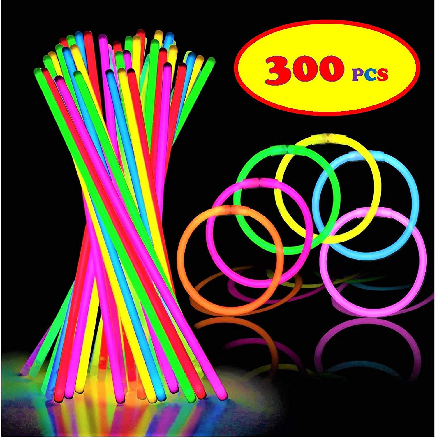 300 Pieces Glow Sticks, Waterproof and Non Toxic Neon Party Light Sticks, Lasts 812 Hours