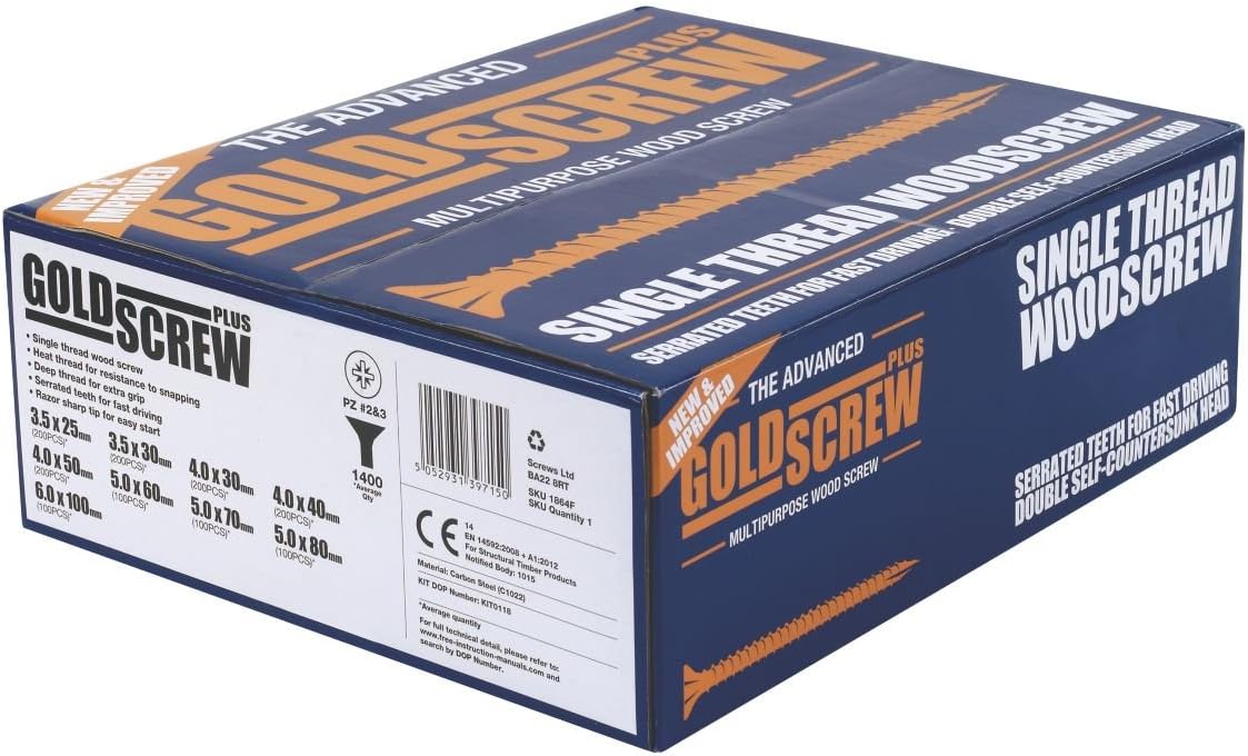 Goldscrew Plus Woodscrews Trade Pack DoubleSelfCountersunk Pack of