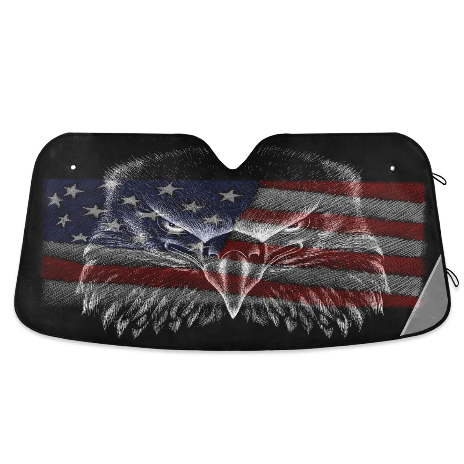 thumbnail image 2 of Universal Car Sun Shade – American Flag / Eagle / Dolphin / Puppies – Keeps Interior Cool 2 of 6