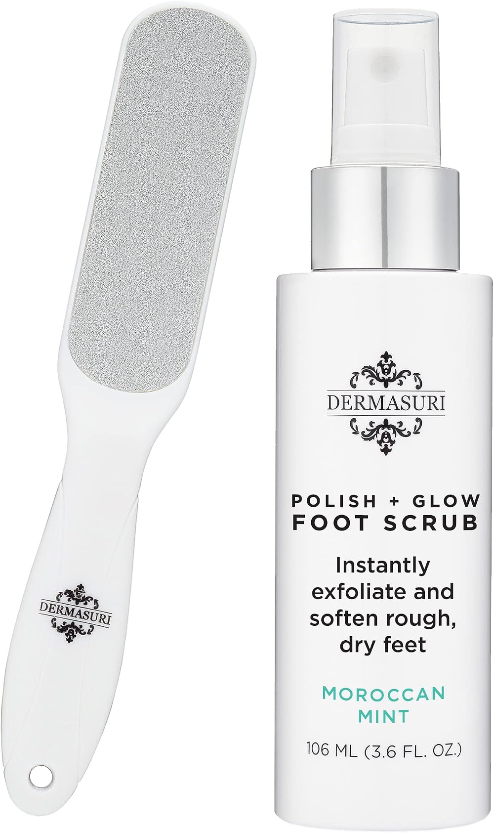 Dermasuri Foot Scrub Spray & Deluxe Sole File - Callus Remover, Exfoliating Feet