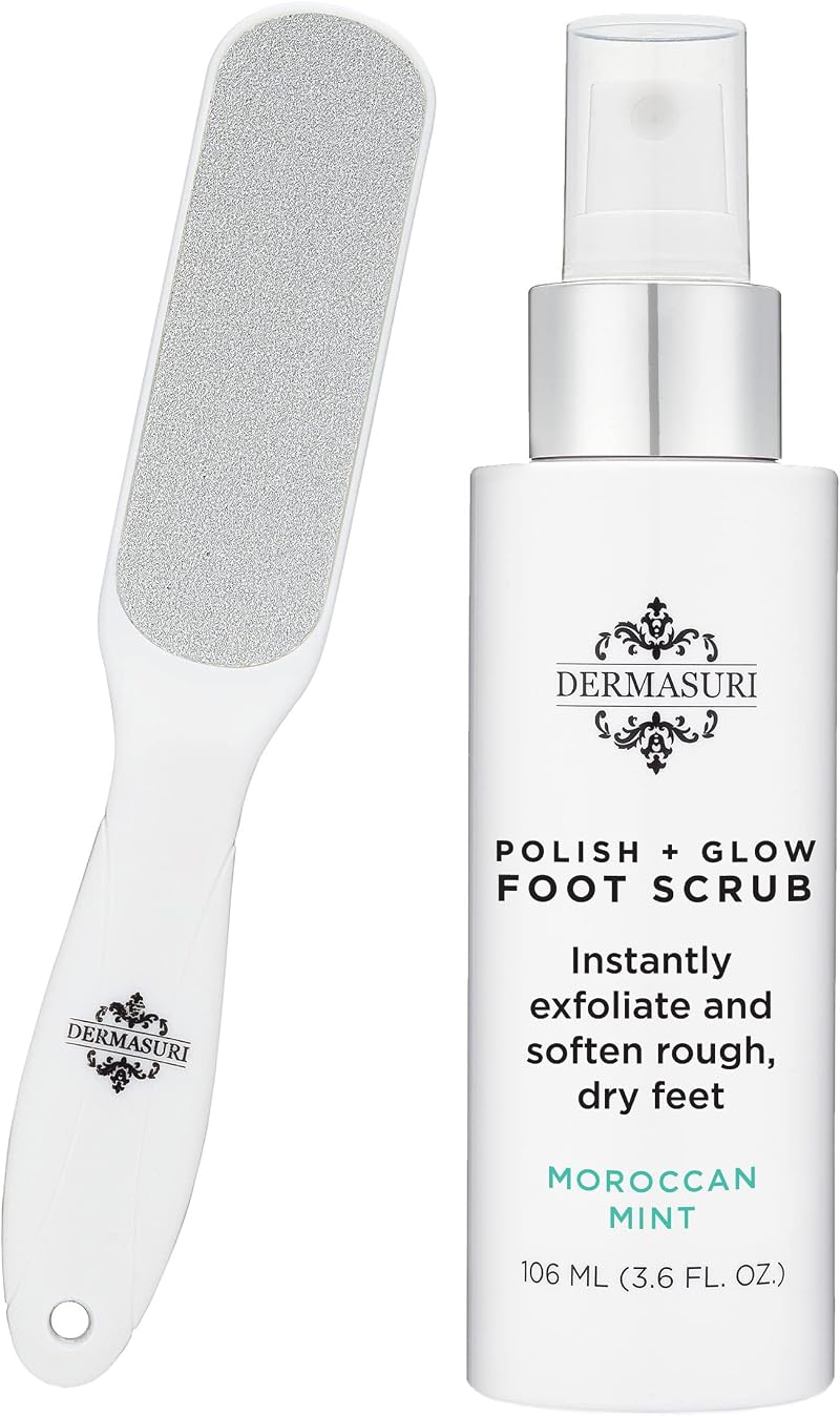 Dermasuri Foot Scrub Spray & Deluxe Sole File - Callus Remover, Exfoliating Feet
