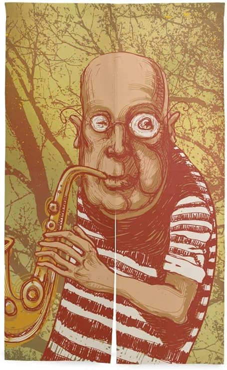 Amazon Tinzzeros のれん おしゃれ ジャズミュージシャンサックス奏者のベクトル図 出入り口 遮光遮熱 和風 薄すぎず 和室も バス トイレ 和柄 セット 突っ張り棒付き 幅70 丈1 のれん オンライン通販