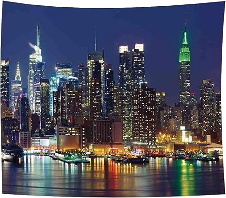 Amazon Co Jp ニューヨークタペストリー 夜の高層ビルのニューヨーク市ミッドタウンスカイライン素晴らしい都市の州の写真 壁掛け おしゃれ 多機能 カバー 背景布 室内装飾タペストリー カーテン シンプル 個性 母の日ギフト プレゼント 新居祝い 150ｘ100cm ホーム