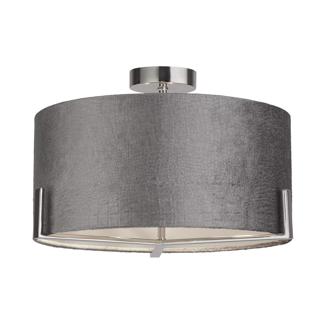 Lighting Collection 2 Lights Alligator Snake Skin Grey Velvet Ceiling Fitting Pendant, Chrome