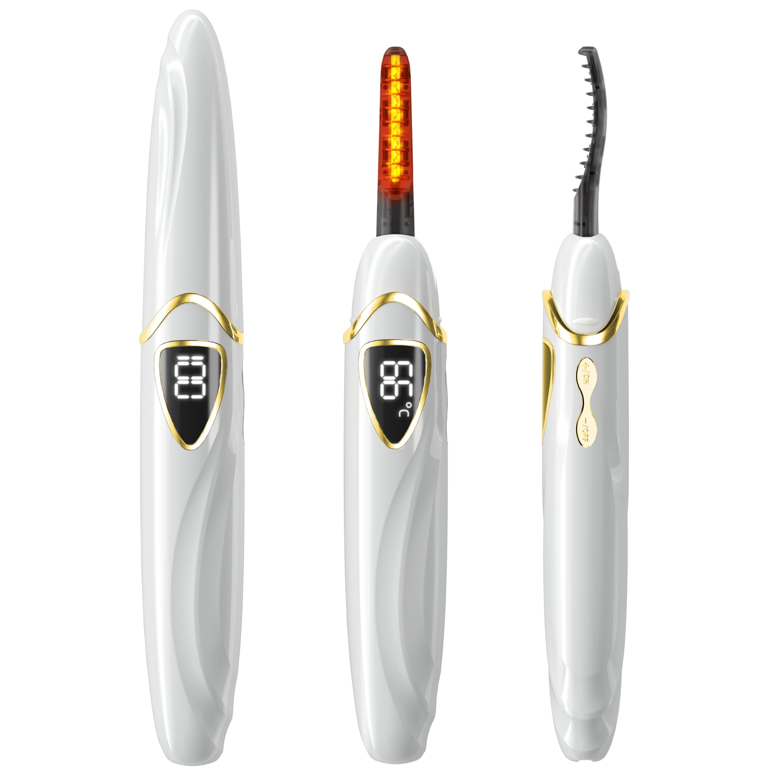 Photo 1 of EYECURL Heated Eyelash Curler, Heated Lash Curler, Accurate Temperature Control Electric Eyelash Curler Heated - Intelligent Power Off, Natural Makeup (Whisper White/Gold, S600-148MM)