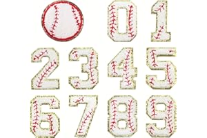 ZECAMIN Number Iron on Patches, 11 PCS Sew on Chenille Patches, Embroidered Gold Baseball Style Patch, Decorative 0-9 Numbers Badge Decorate Repair Patches or Clothing Hat Shirt Bag Jeans