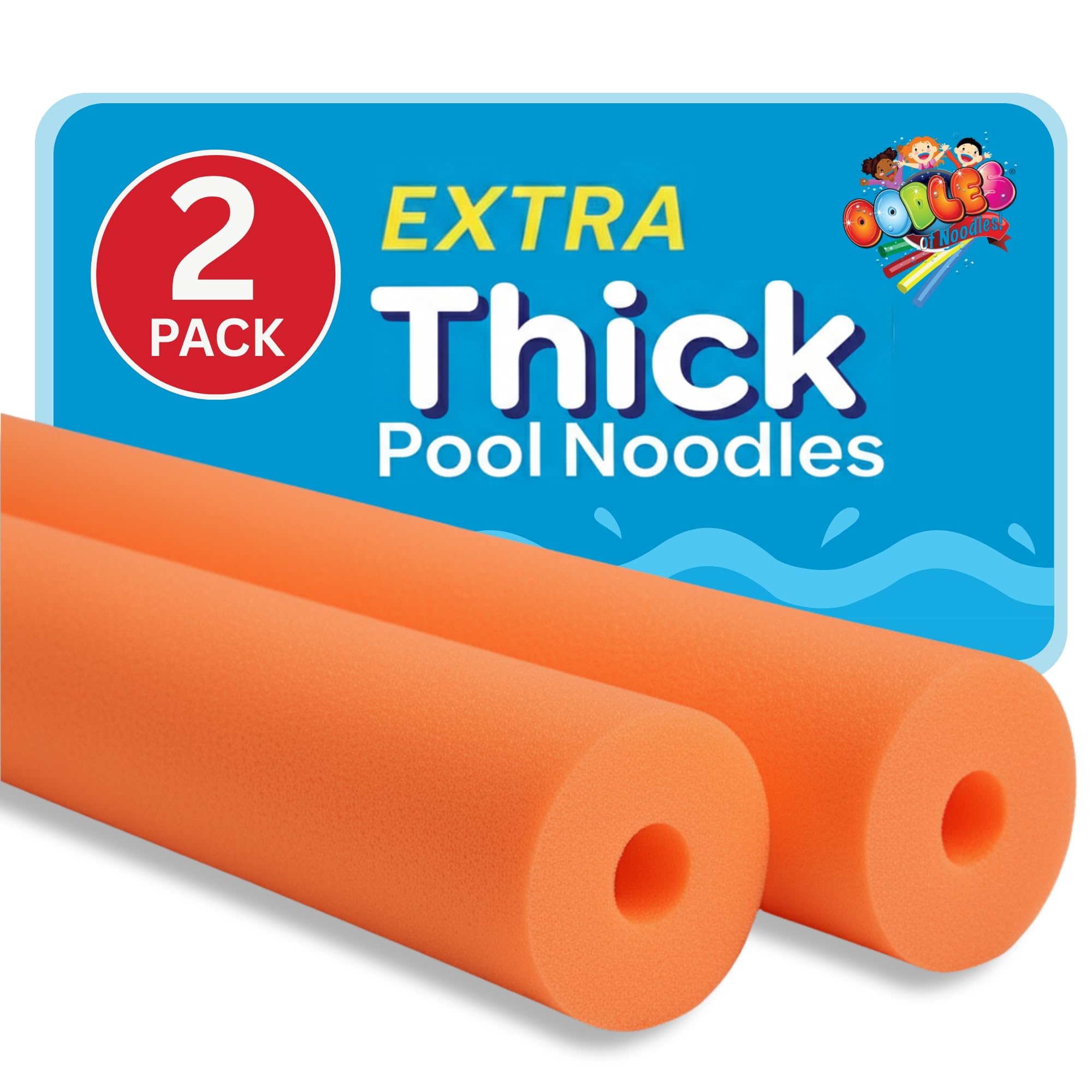 Oodles of Noodles Foam Pool Swim Noodles 2 Pack, 55" x 3.5" Orange, Hollow Core Swimming Foam Tube for Pool Floats, Buoyant for Beach, Water Play, Crafts, DIY Projects & Pipe Insulation
