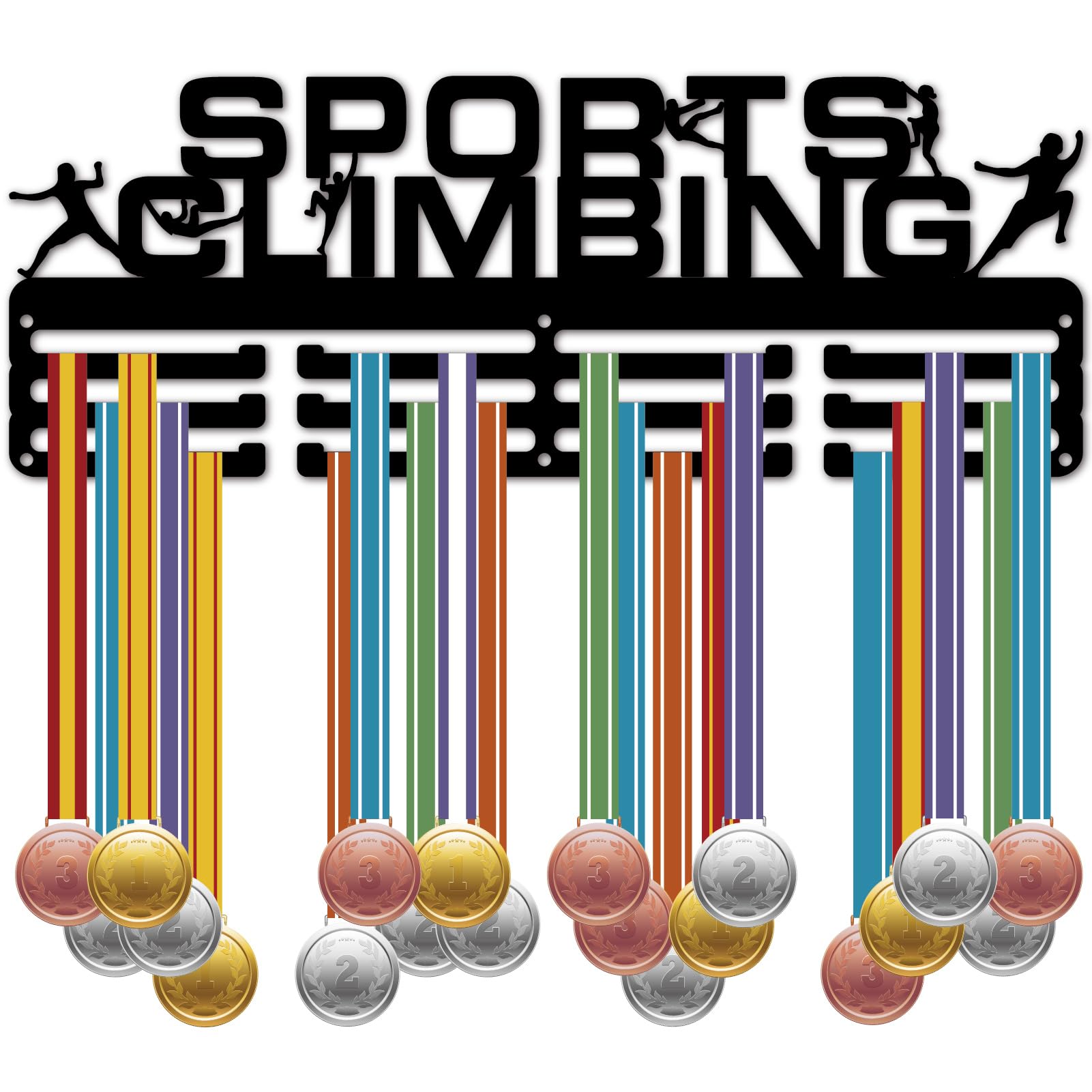 CREATCABIN Sports Climbing Medal Holder Display Climb Medal Hanger Wall mount Frame Decor Metal Medal Rack for Hanging Over 60 Medals Outdoor Adventure Activity Medalist Black Organizer 15.7 x 5.9Inch