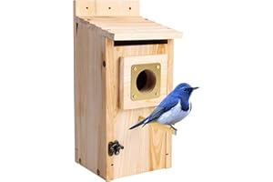 COLORFULLAVIE Bluebird Houses for Outside with Copper Guard, Pole, Thicken Wooden Hanging Birdhouse Clearance Garden Country Cottages, Nesting Box for Bluebird Finch Swallow Wren Chickadee Wild Bird Supplies