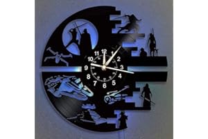 GENERIC Science Fiction Film Themed Clock 12-Inch Wars Gifts for Men LED Halloween/Christmas Birthday Decor Lighting Night Lamp 7 Color Luminous Silent Vinyl Record Wall Clock(SWR-1 with Led)