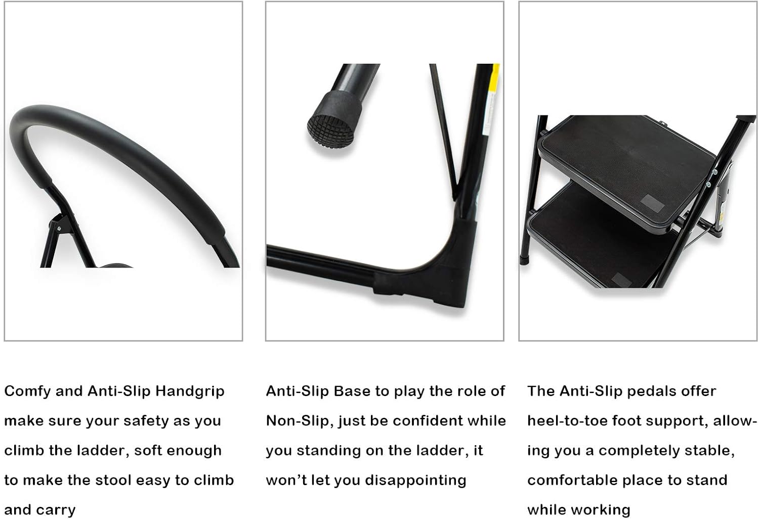 ZEAK 2-Step Pedal Ladder Anti-Slip Folding Mental Stool, Non-Slip Handgrip with 330lbs Load Capacity Black: Home Improvement