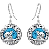 PEIMKO 925 Sterling Silver Turquoise Exquisite Mama Bear Dangle Earrings Boho Style Cute Animal Drop Earrings Jewelry Gifts for Women Mother