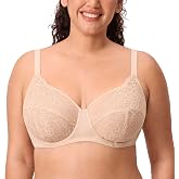 DELIMIRA Women's Lace Full Coverage Plus Size Bras | Underwire, No Padding Unlined, Sheer &amp; Mesh, Sexy, See Through