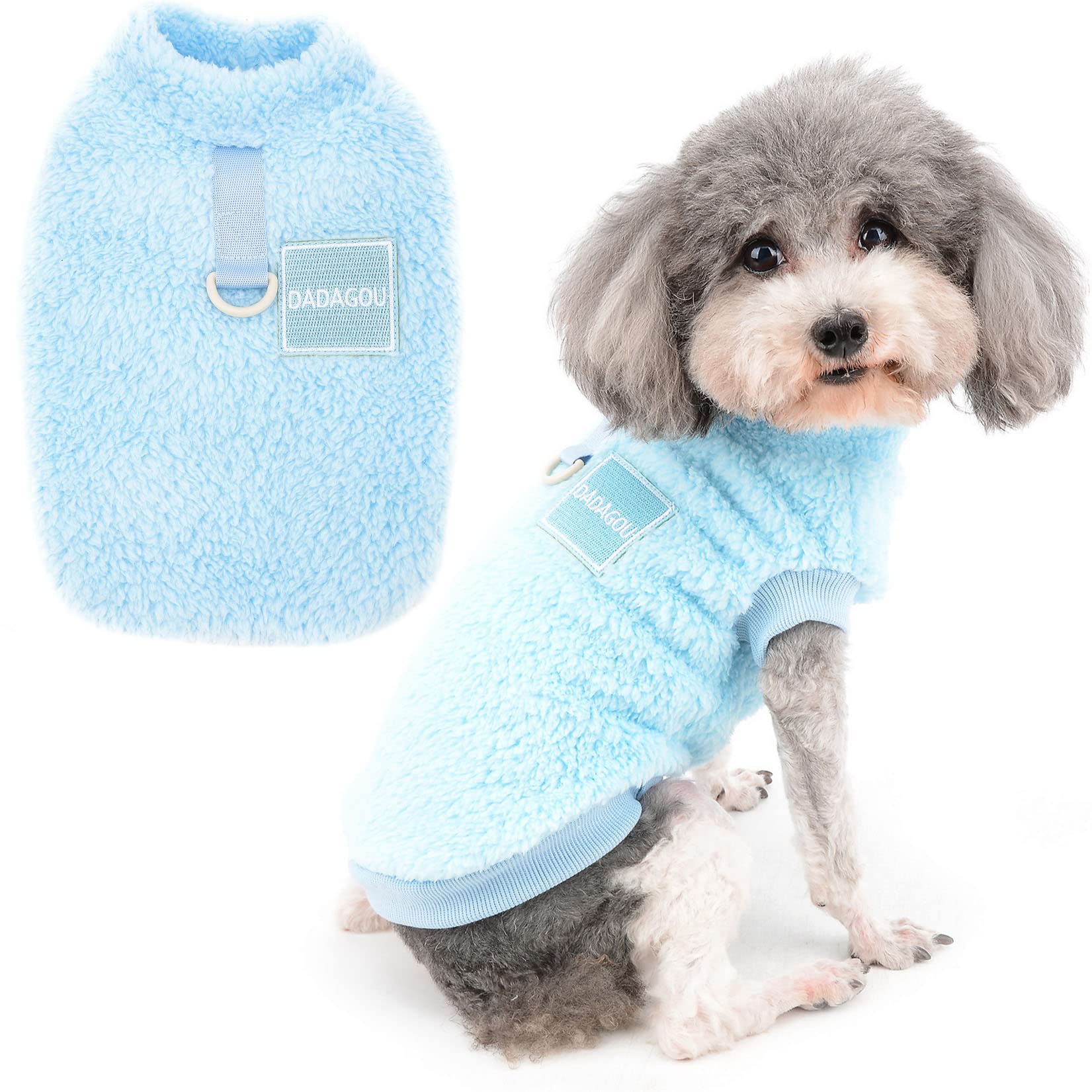 Zunea Fleece Dog Jumper Winter Warm Sweater Jumpers for Small Dogs Soft Fuzzy Puppy Clothes with D-Ring for Harness Leash Pullover Jacket Coat Cold Weather Pet Girl Boy Chihuahua Cats Apparel Blue L