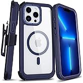 Defender for Clear iPhone 13 Pro Max Case with Belt Clip Holster, Compatible with MagSafe, Anti-Yellowing, Full-Body Phone Cover for iPhone 13 Pro Max Case (Clear & Blue)