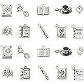 DanLingJewelry 50Pcs 10 Styles Librarian Charms School Library Tibetan Silver Glasses Coffee Book Charms for Jewelry Making Supplies