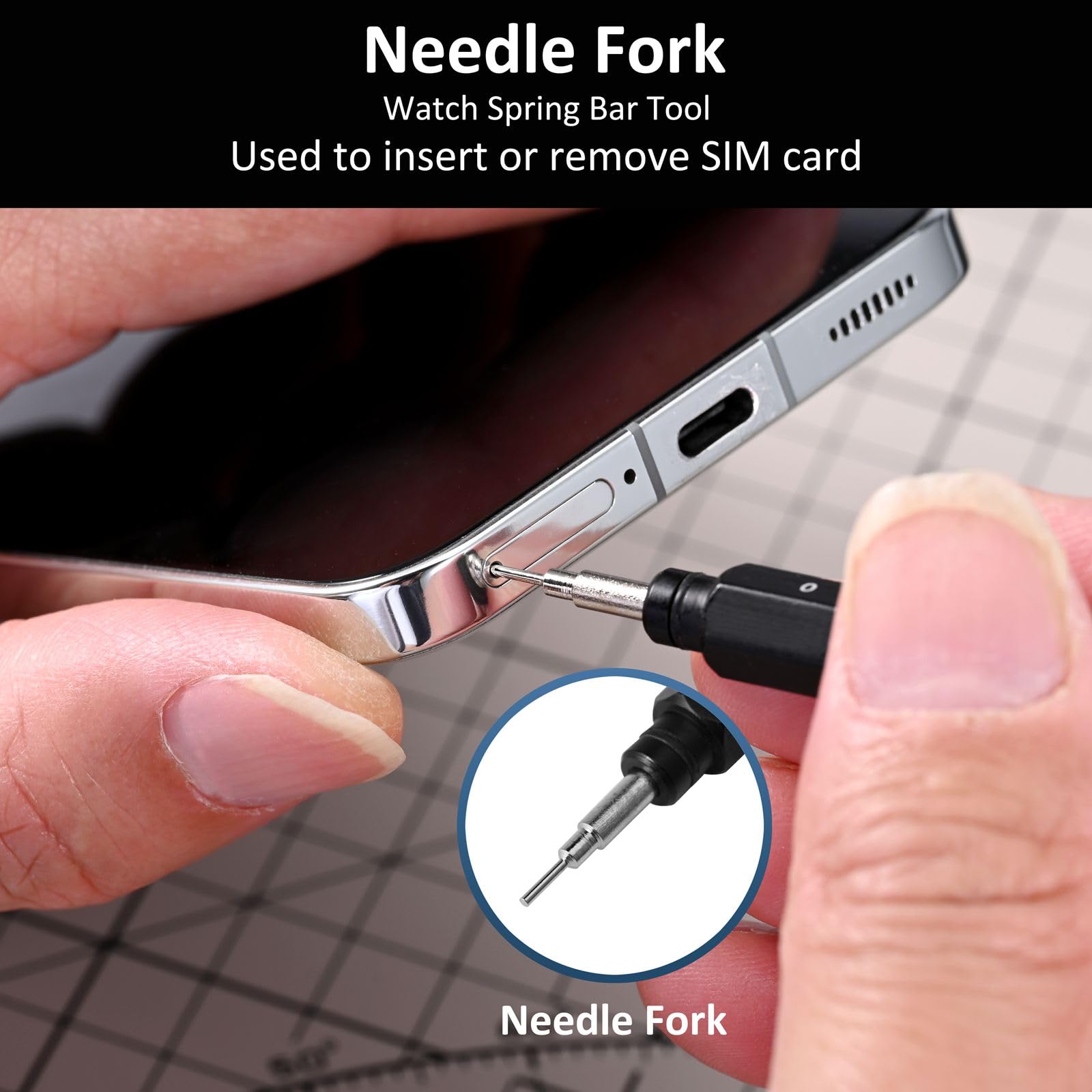 WOCCI Premium Repair Tool Kit for Remove Install Watch Bands Spring Bars Pins - Stainless Steel Tool with Caps, Replacement Fork and Cleaning Cloth