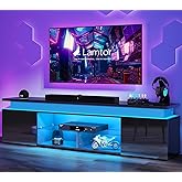 Lamtor TV-Stand for 85 Inch TV - Led TV Stand with Power Outlet, Modern Entertainment Center with Glass Shelf, High Glossy Gaming TV Media Console for Living Room, Black