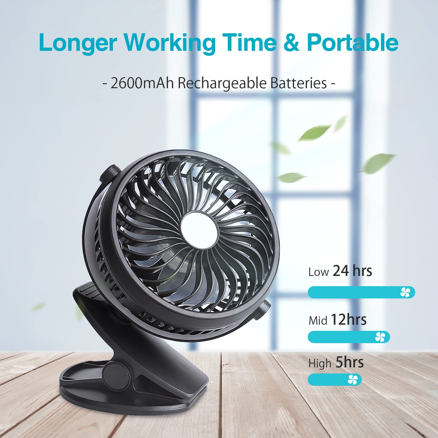 SkyGenius Clip On Camping Fan with LED Lights, 2600 mAh Rechargeable Battery/USB Operated Mini Fan with Hook Portable for Stroller Home Ofiice Outdoors Travel Camping Hiking