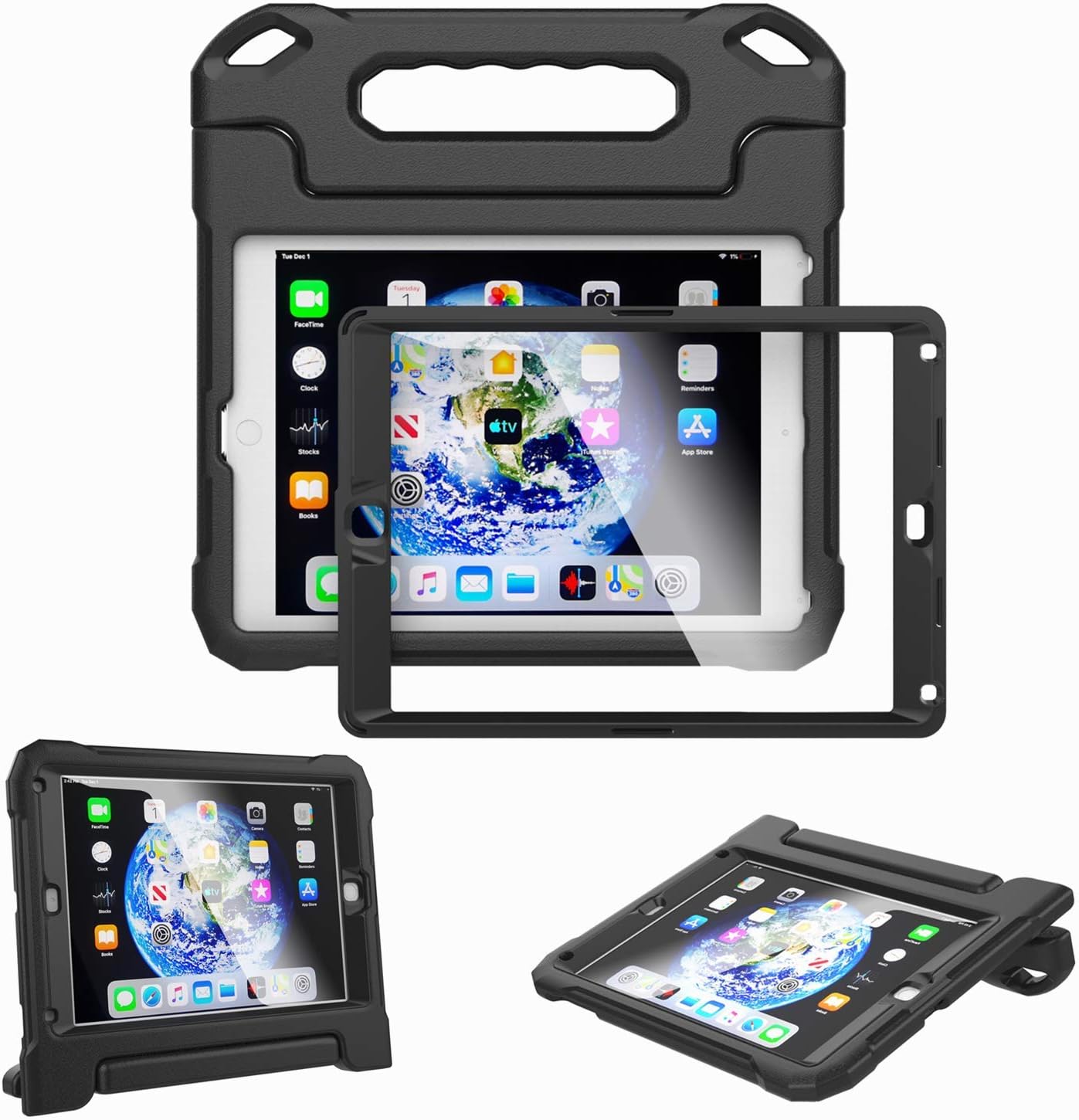 Kids Case for iPad 9.7-inch 2018 6th Generation / 2017 5th Generation & iPad 9.7-inch Air / Air 2 - Built-in Screen Protector Shockproof Light Weight Handle Convertible Stand Cover (Black)