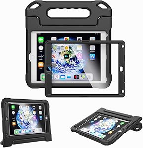 Kids Case for iPad 9.7-inch 2018 6th Generation / 2017 5th Generation & iPad 9.7-inch Air / Air 2 - Built-in Screen Protector Shockproof Light Weight Handle Convertible Stand Cover (Black)
