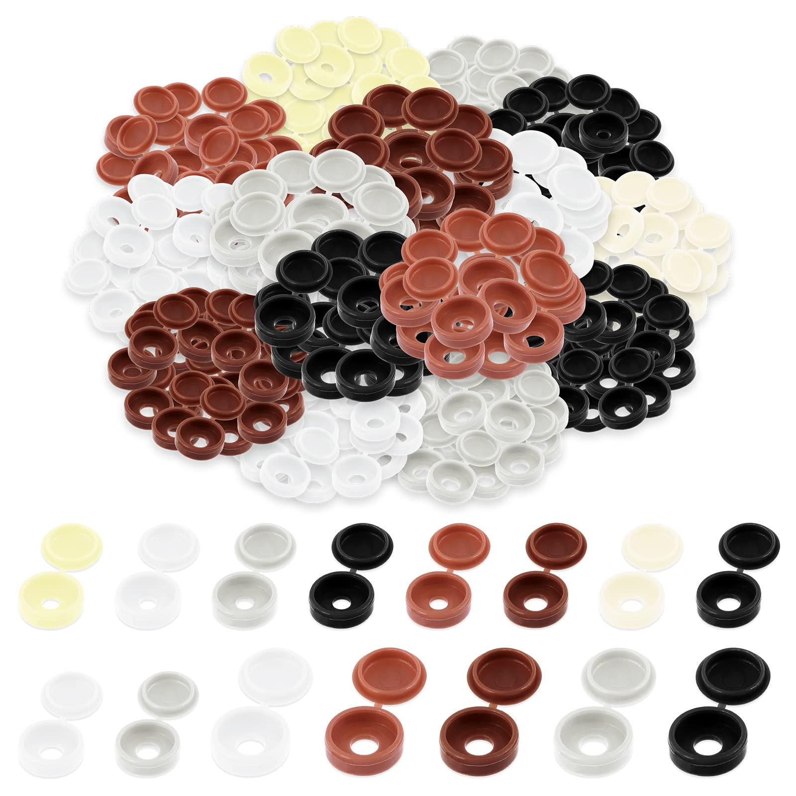 Tanstic 300pcs Plastic Hinged Screw Cover Caps, 6 Colors - 4mm, 5mm, 6mm