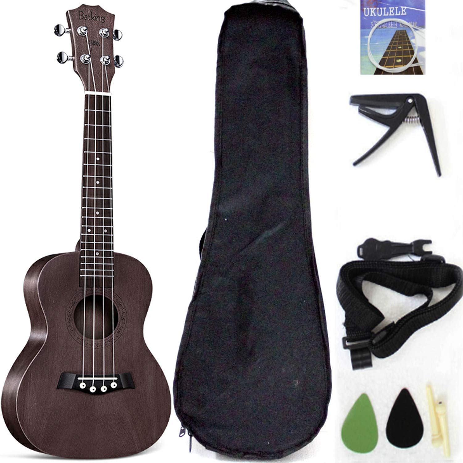 Musoo 26 Inch Tenor Ukulele with Solid Mahogany top, Brown Color, Package Including Gig Bag