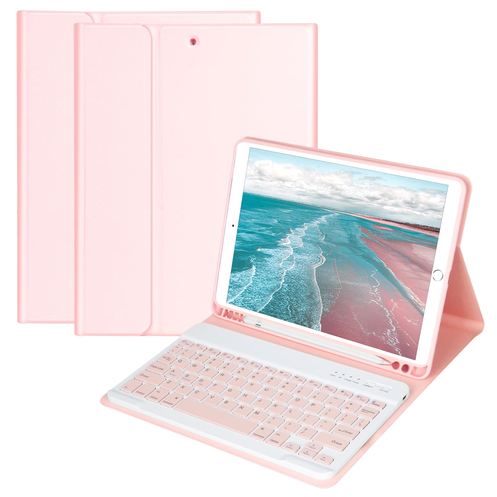 HOTLIFE Keyboard Case for iPad 10.2 Inch 9th Generation 2021/iPad 2020(8th Gen)/2019 (7th Gen)/Air 3 2019/ipad Pro 10.5 inch, Built-in Pen Holder and Detachable Bluetooth Keyboard(Pink)