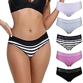 LYYTHAVON Women’s Underwear Cotton Panties Lace Soft Hipster Panty Ladies Stretch Full Briefs 5 Pack