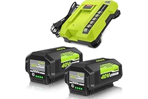 GERIT BATT OP4026 6.0Ah Replacement for Ryobi 40V Battery and OP401 Charger, Compatible with Ryobi 40V Lithium Battery OP40401 OP40602 OP4060A1 OP40601 OP4075A OP4050A OP4026A OP40201 OP4040 OP40404 (Green)