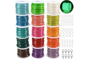 KAMJUNTAR Luminous Lanyard String,15 Rolls Gimp String Plastic Lacing Cord Plastic String Lanyard Kit for Friendship Bracelets Jewelry Making DIY Boondoggle Gimp Rexlace Kit